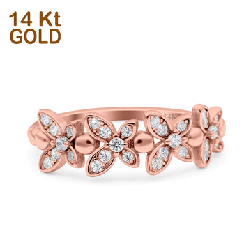 14K Rose Gold Flower Half Eternity Stackable Wedding Engagement Ring Simulated CZ Size-7